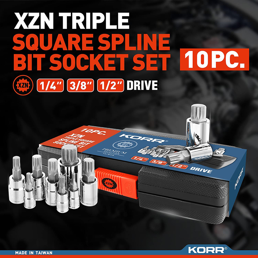 10 PC XZN TRIPLE SQUARE SPLINE BIT SOCKET SET - Norske Tools