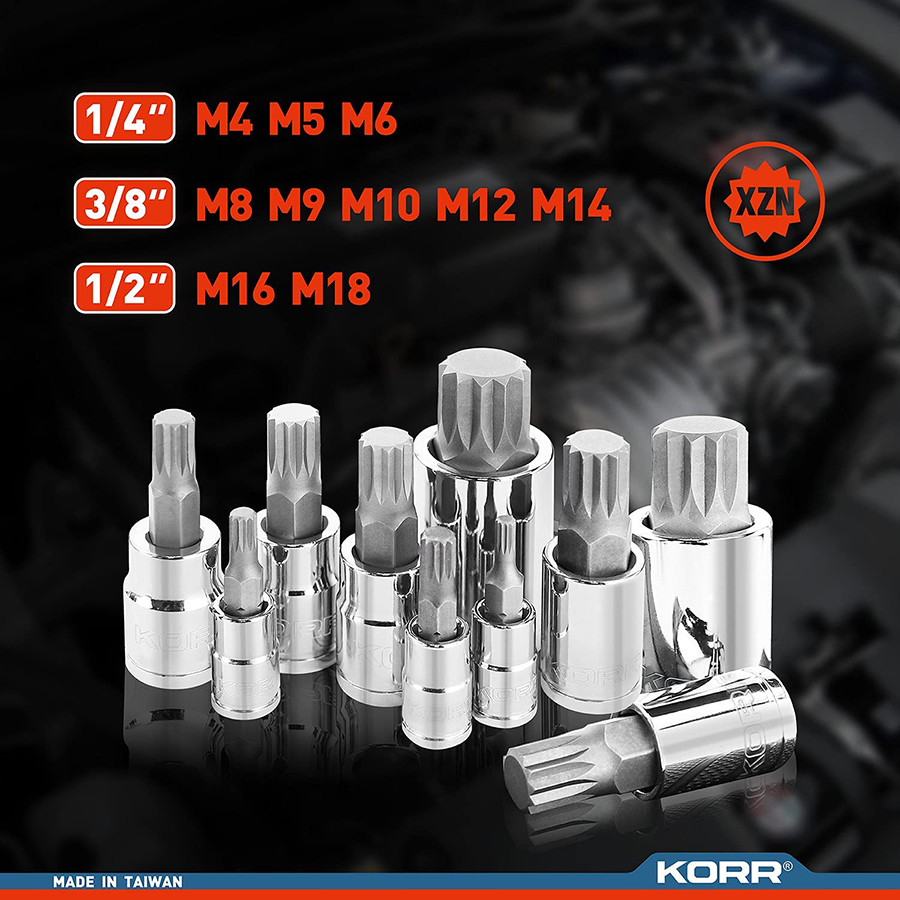 10 PC XZN TRIPLE SQUARE SPLINE BIT SOCKET SET - Norske Tools
